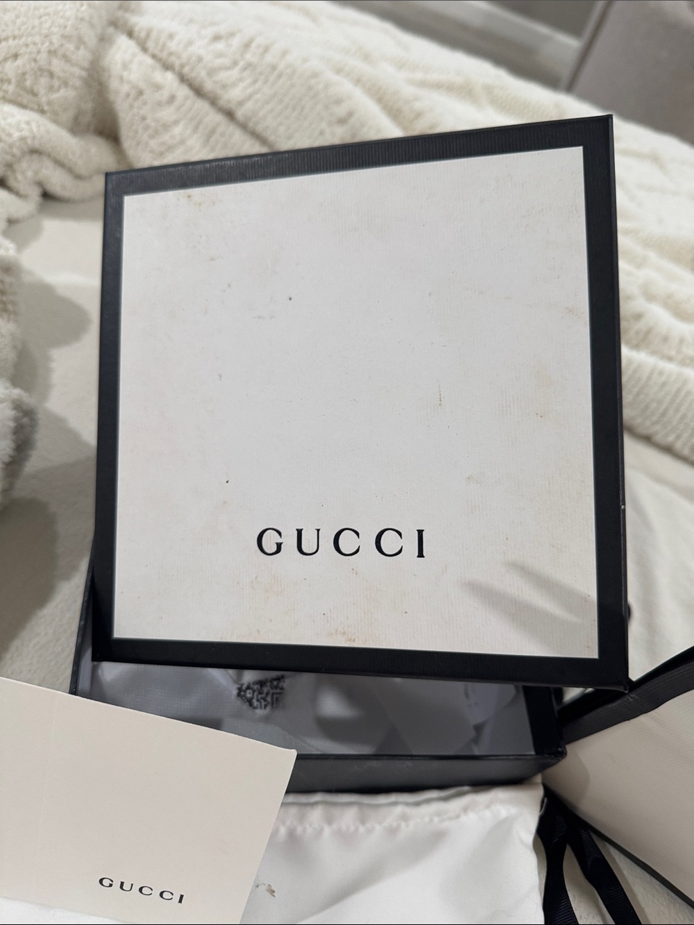 Gucci Black and White Logo gift Box , bag and card